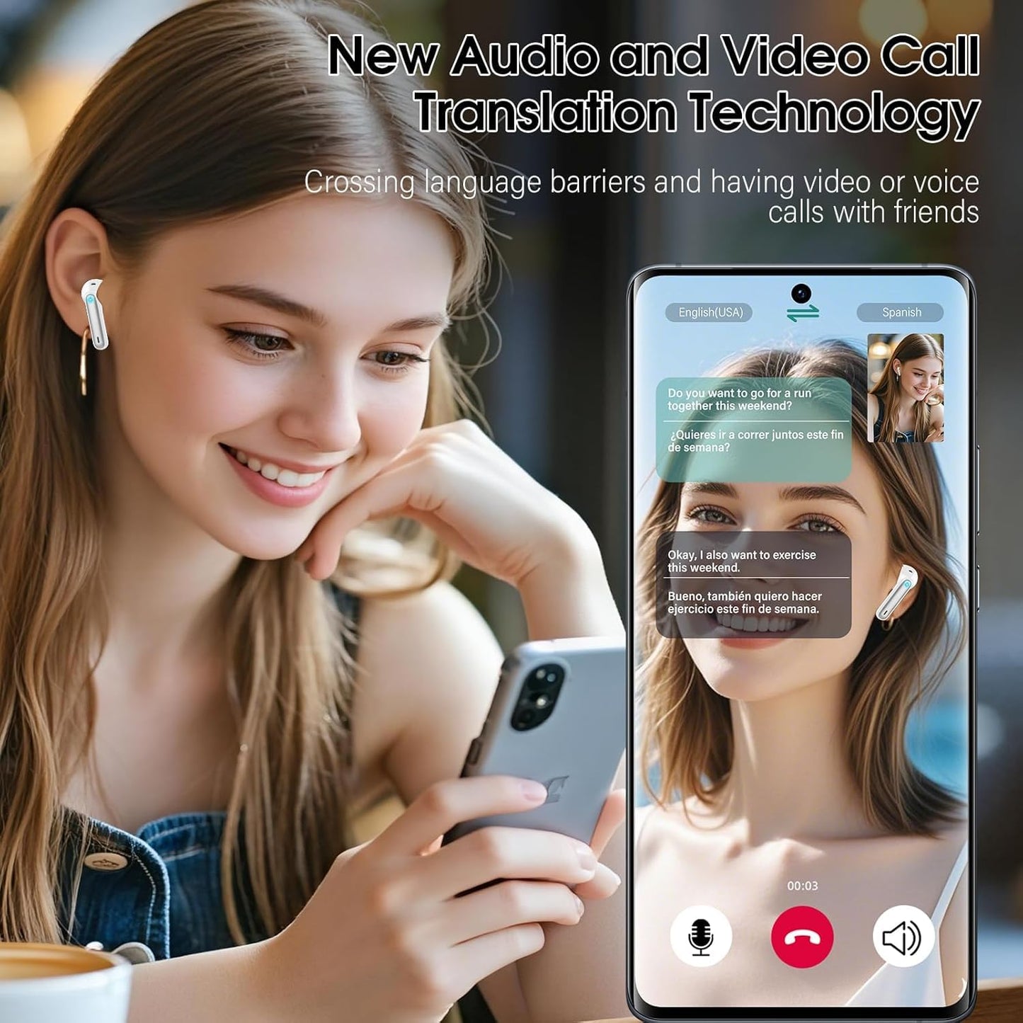 Csasan Ai Translation Earbuds Real Time,3-in-1 Buletooth 5.3 Translator Earbuds with 6 Translation Modes/164 Languages,No Subscription Required Translatior Headphones, White