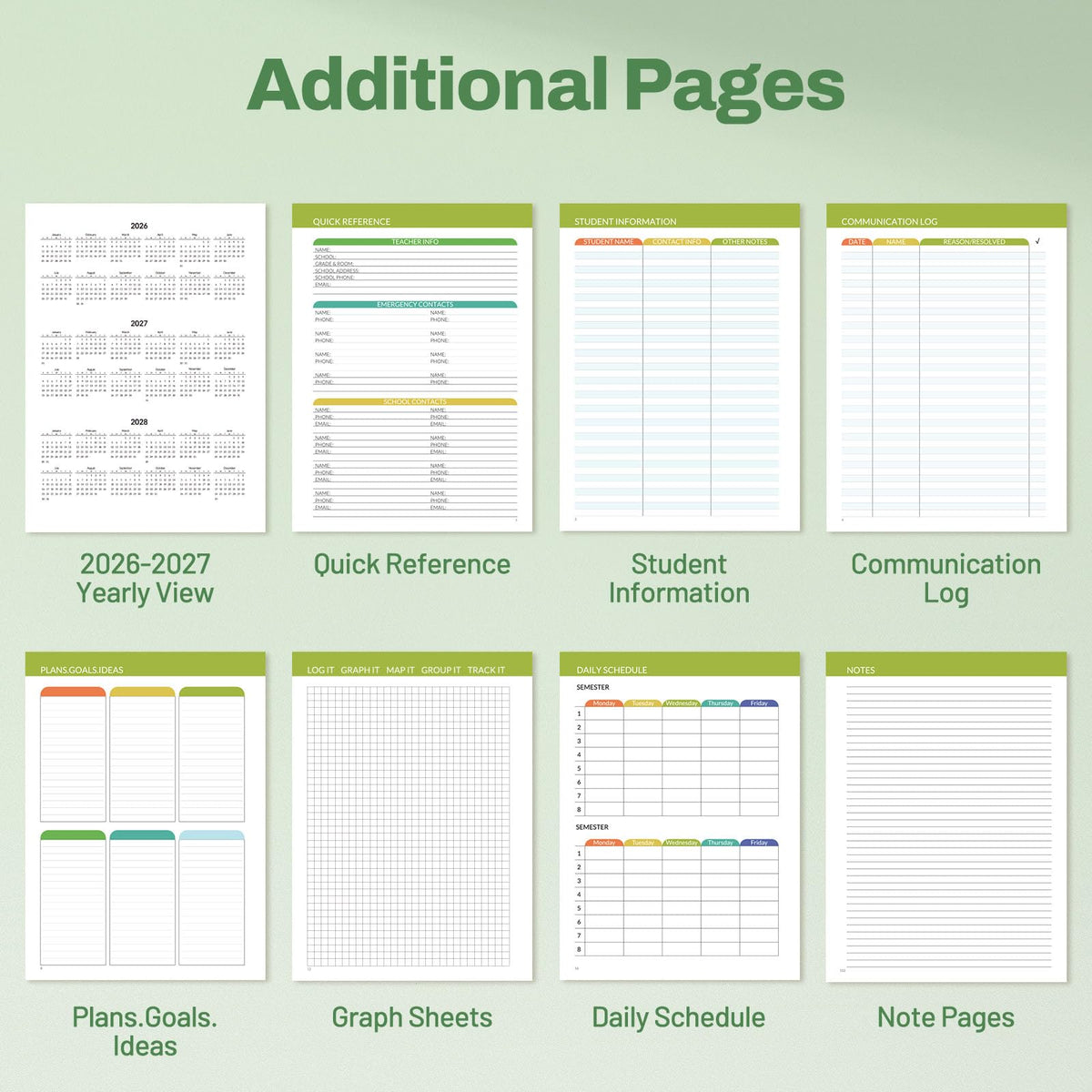 SUNEE Teacher Planner 2026-2027 Academic Year, 7 Periods Lesson Plan Book Jul 2026 - Jun 2027, 8.5"x11"Daily Weekly Monthly Organizers Horizontal Layout with Calendars, Bookmark, Tabs, Wildflowers