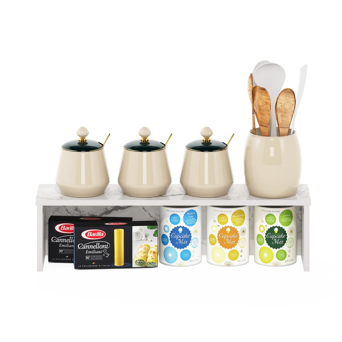 Furinno Helena Kitchen Counter Stackable Organizer Shelf, Set of 1, 23-Inch, Marble White