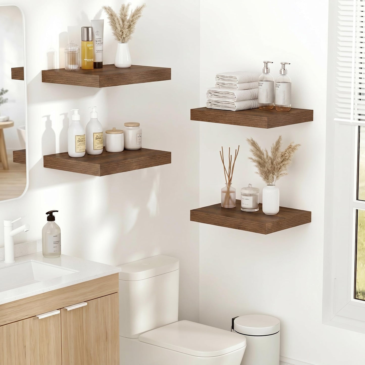 Vivelove 10.2 Inches Floating Shelves Wall Mounted, 10" Deep Wall Shelves for Bedroom, Bathroom, Living Room, Kitchen, Office, Home Decor, Modern Shelf, Set of 2, Walnut, 10.2x10.2x1.5