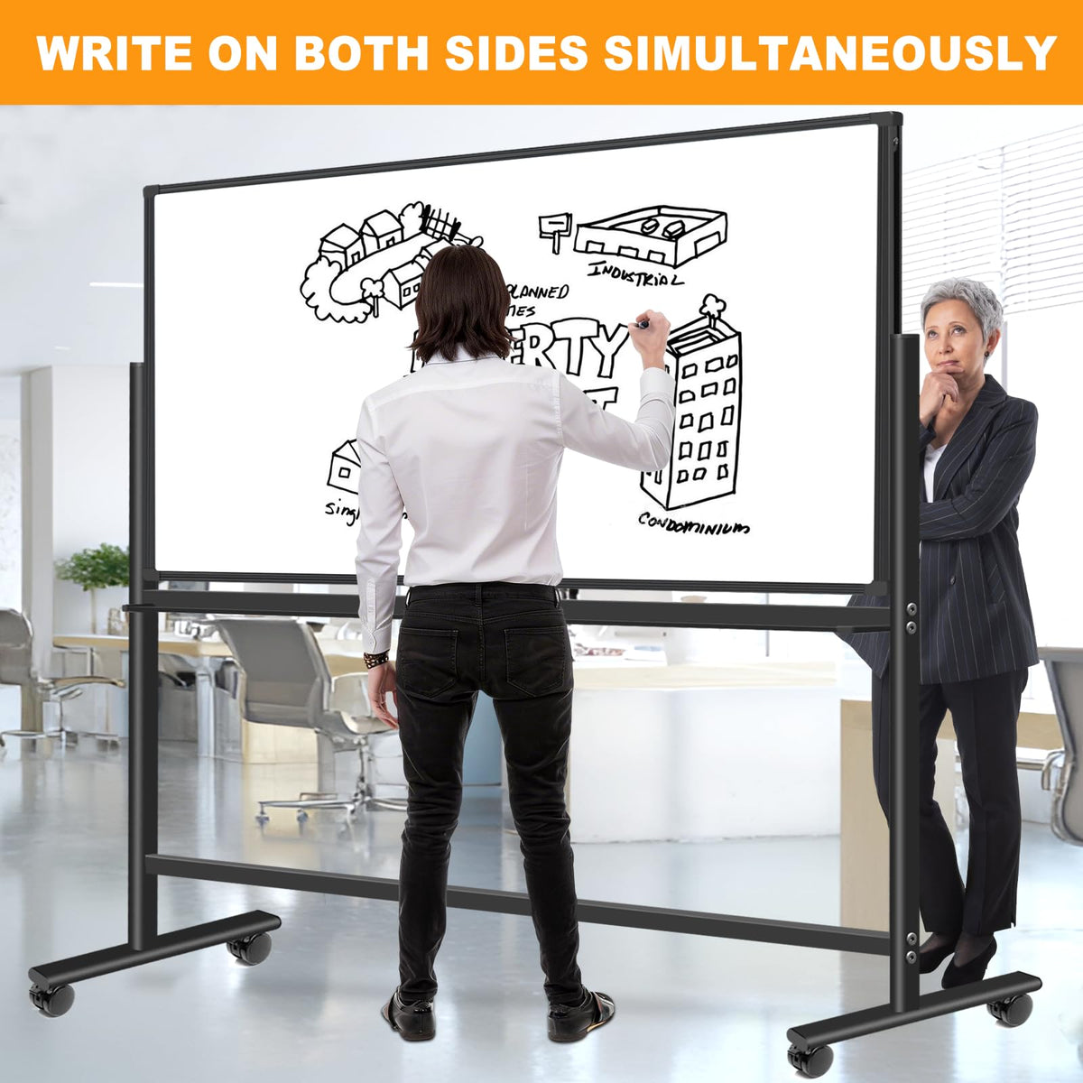BSTPCOO Large Magnetic Dry Erase Board with Stand, Double Sided 60" x 48" Rolling Whiteboard on Wheels Portable Mobile Standing White Board for Office, School, Home