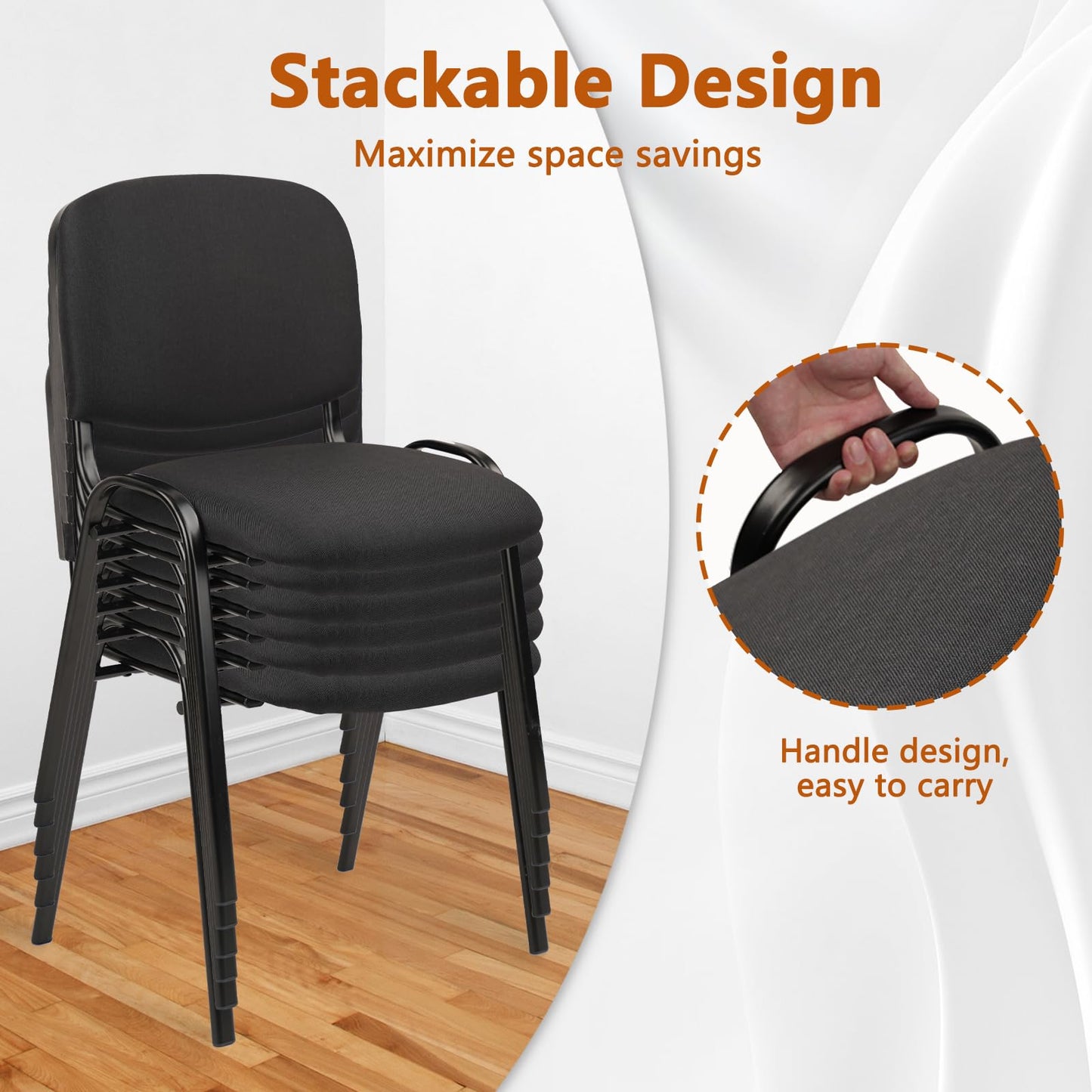 CLATINA Set of 10 Pack Stackable Waiting Room Chair Fabric Black Reception Chairs Metal with Thickened Seat Back Cushion for Waiting Conference Room Guest Chairs (10 Pack)