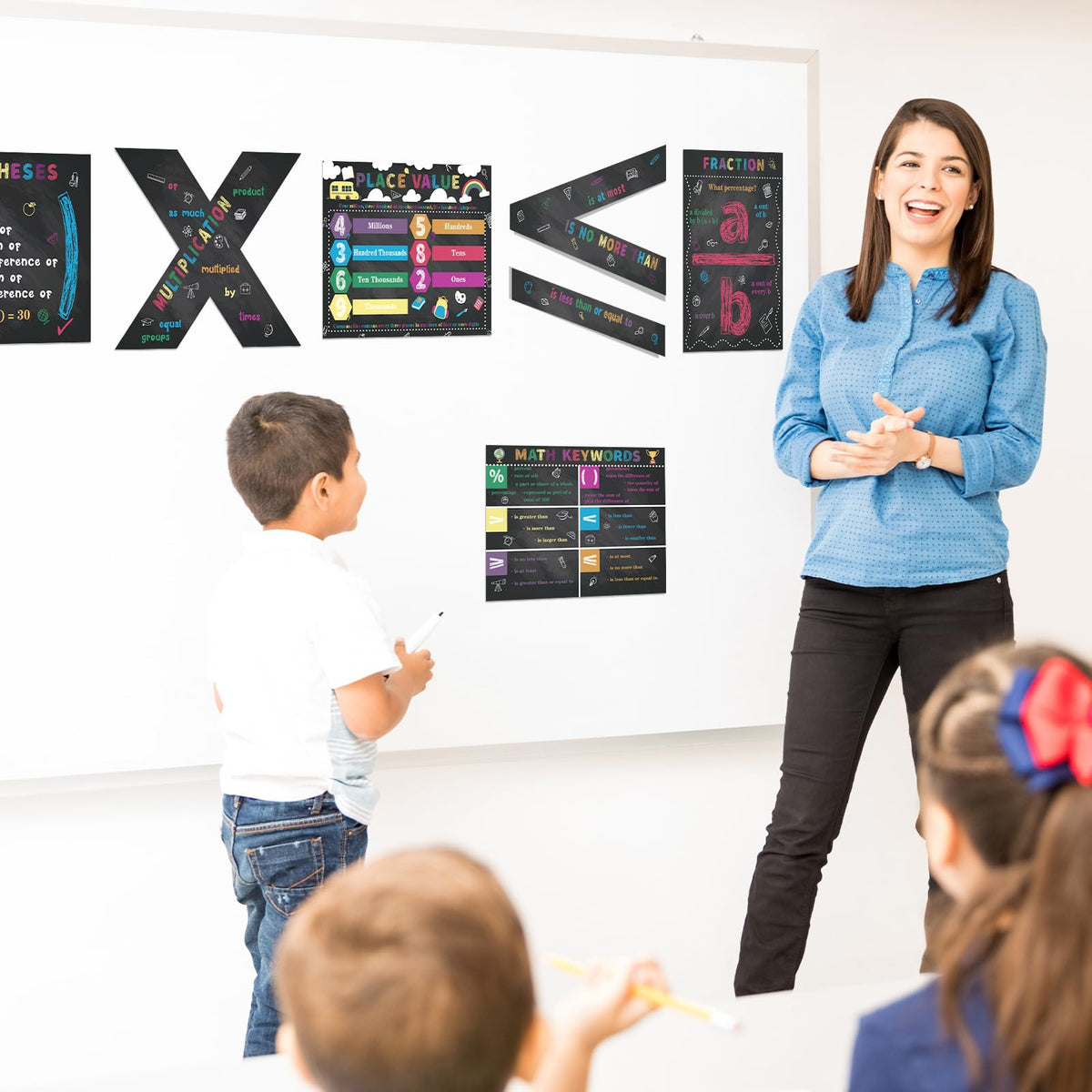 Geyoga 15 Pcs Educational Math Posters Set for Elementary Classroom Symbol Keywords Vocabulary Addition Subtraction Multiplication Division Poster for Middle School Homeschool Supplies(Blackboard)