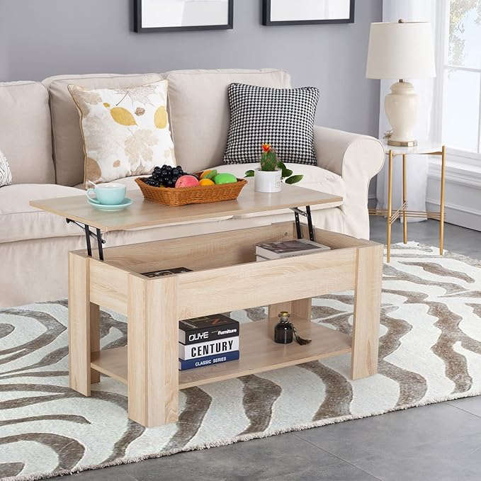 Lift Top Coffee Table with Lift Tabletop Hidden Compartment and Storage Shelf