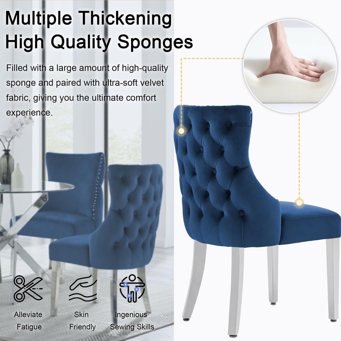 UDAX Velvet Dining Chairs Set of 4, Upholstered Tufted Backrest Sillas de Comedor, Luxurious Dining Chairs with Stainless Steel Legs, Modern Seating for Kitchen, Bedroom & Living Room