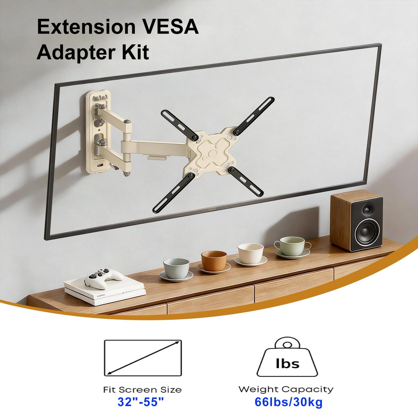 Dedomy VESA Mount Adapter Kit, Universal TV Bracket Extender Converts 200x200 to 400x400 & 300x300mm, Heavy Duty Steel Plate for 32-55 Inch Screens, 66 LBS Capacity