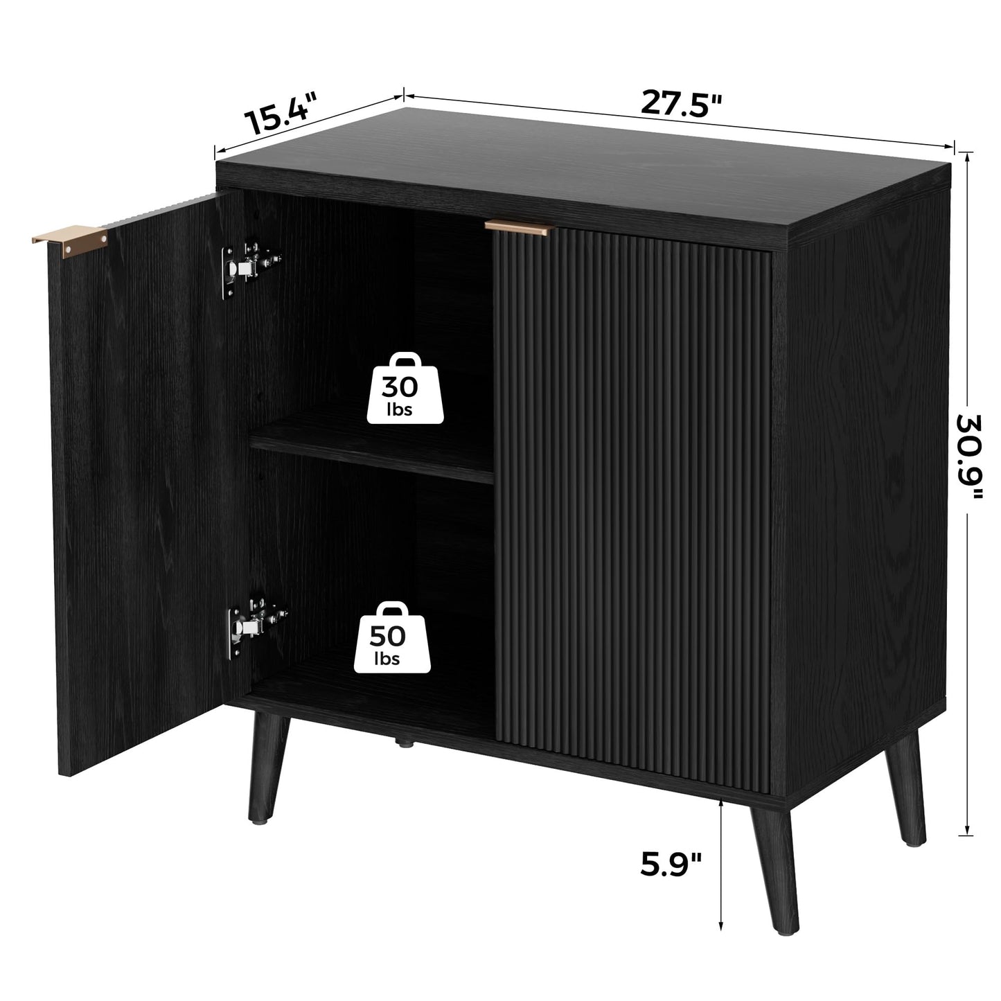 Homleke Buffet Cabinet with Storage, Modern Fluted Accent Sideboard with Doors & Adjustable Shelf, Buffet Table Entryway Cabinets for Living Room, Kitchen, Dining Room, Hallway, Black