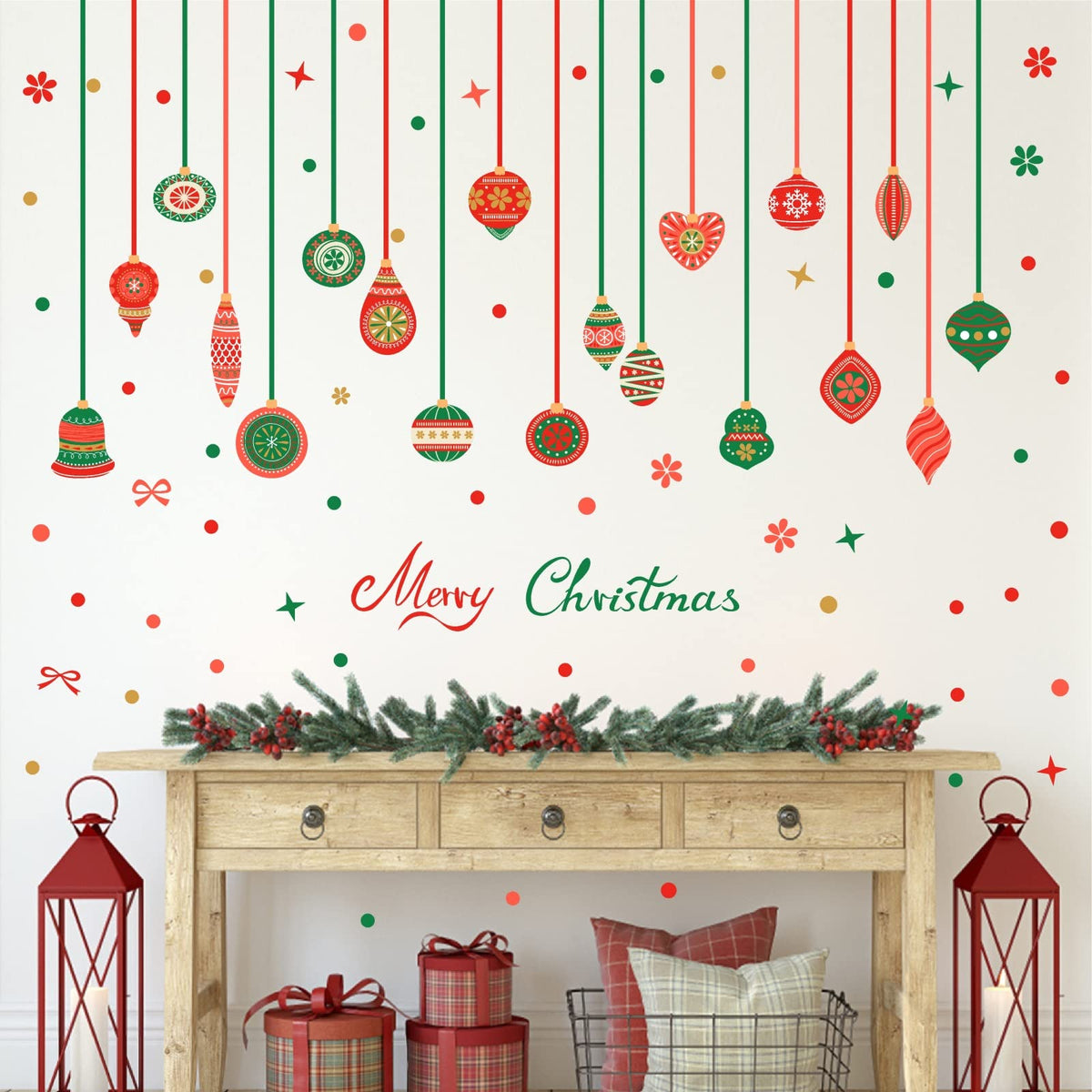 Christmas Bell Wall Stickers Removable Large Xmas Ornament Wall Decals Peel and Stick Merry Christmas Wall Decals Xmas Holiday Wall Stickers Winter Holiday Party Supplies Decorations