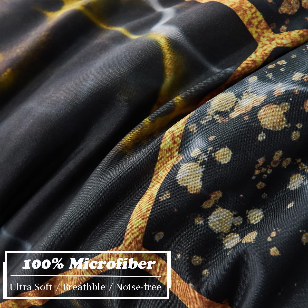 ZRNBAST Hexagon Black and Gold Comforter Set Queen Size - 7 Pieces Geometric Bedding with Sheets, Gold Trim Honeycomb Print Bed in A Bag(Black, Queen)