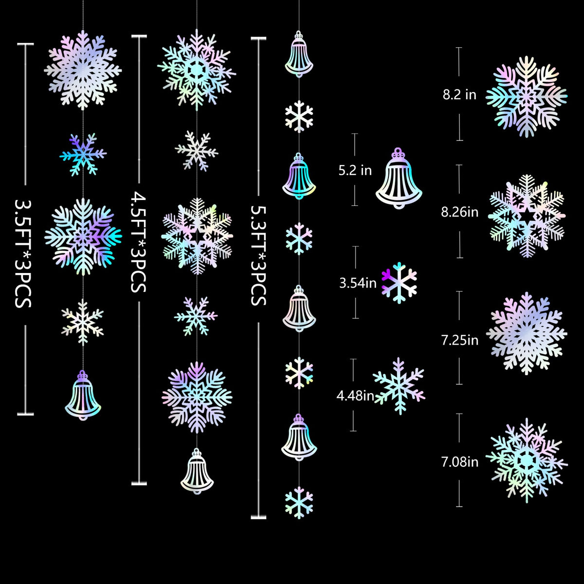 40 Ft Snowflakes Party Decorations Iridescent Snowflakes Bell Garland Holographic Big Snowflakes Hanging Streamer Backdrop for Winter Wonderland Christmas Holiday Birthday Home Window Wall Room Decor