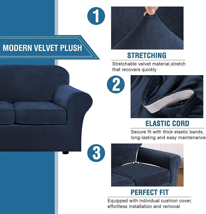 H.VERSAILTEX High Stretch Sofa Slipcover 4 Piece Cover Velvet Furniture