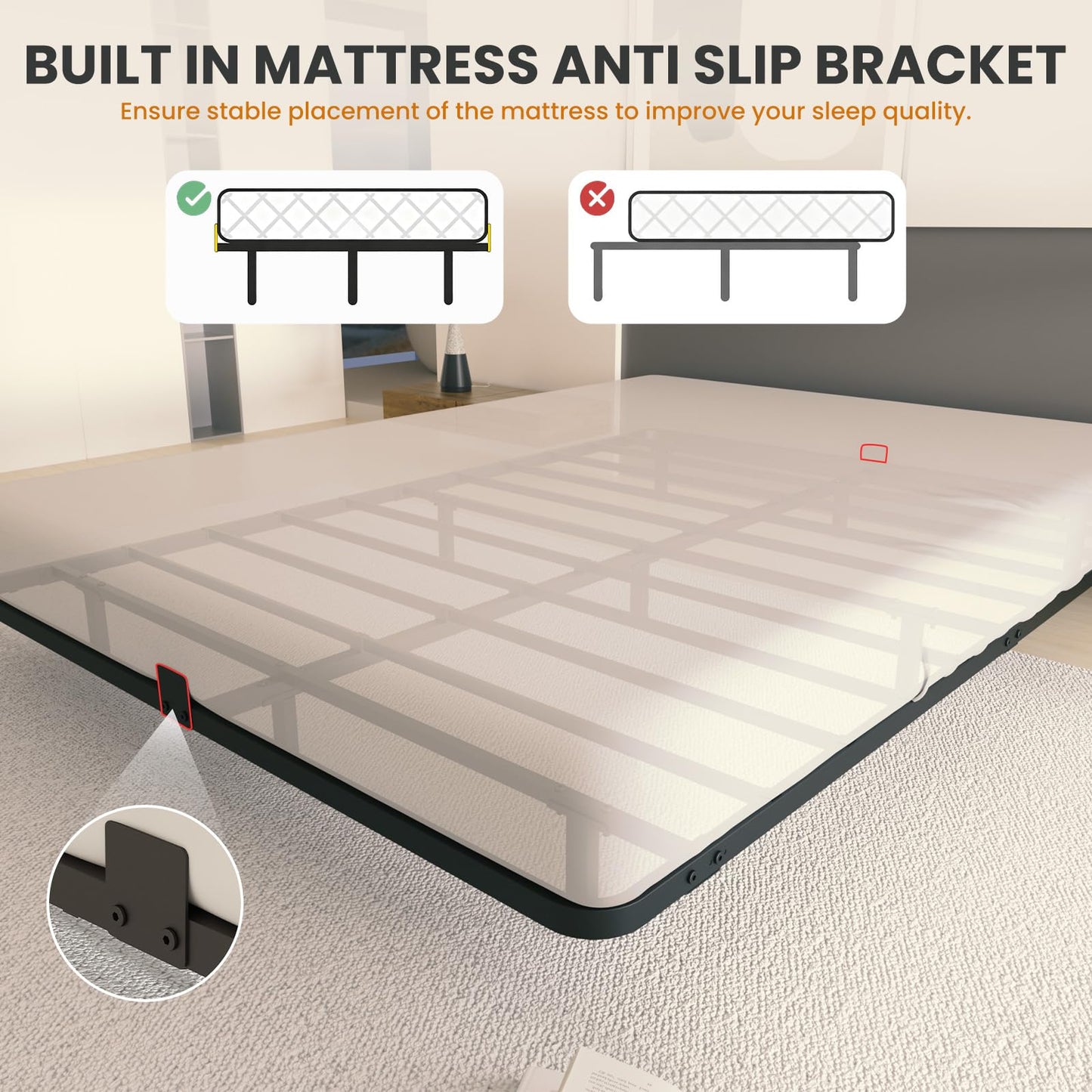 Kaelidra Full Size Floating Bed Frame with Smart LED Lights, Heavy Duty Metal Platform Floating Bed Frame, No Box Spring Needed, Easy Assembly, Noise Free