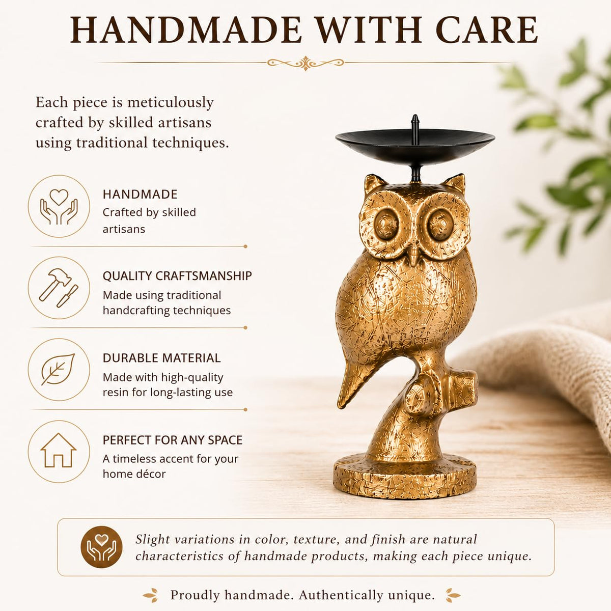 Gold Owl Candle Holder Set of 2 – Decorative Taper & Small Pillar Candlestick Holders for Dining Table, Living Room & Home Décor