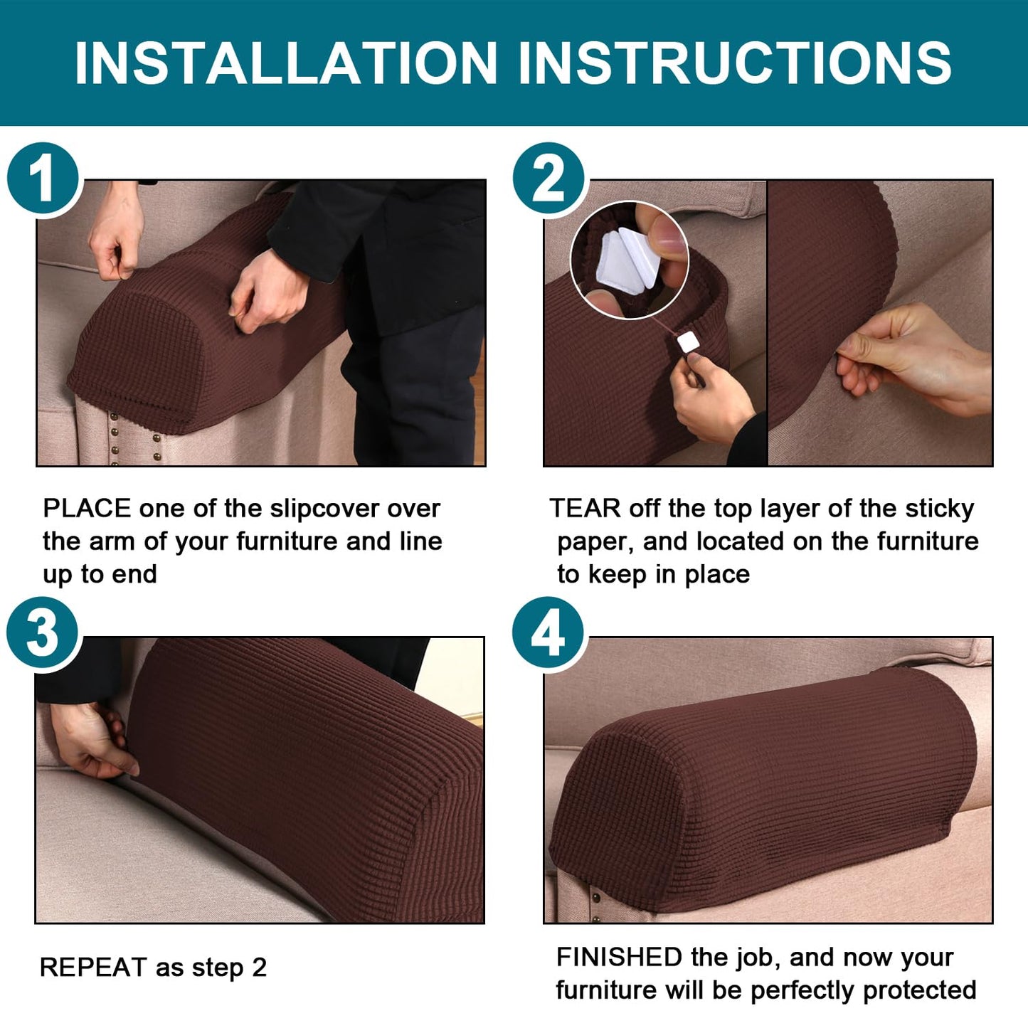 Turquoize Stretch Armrest Covers for Chairs and Sofas Couch Arm Covers for Sofa Spandex Jacquard Armrest Cover Anti-Slip Furniture Protector Armchair Slipcovers for Recliner Set of 2, Burnt Brick