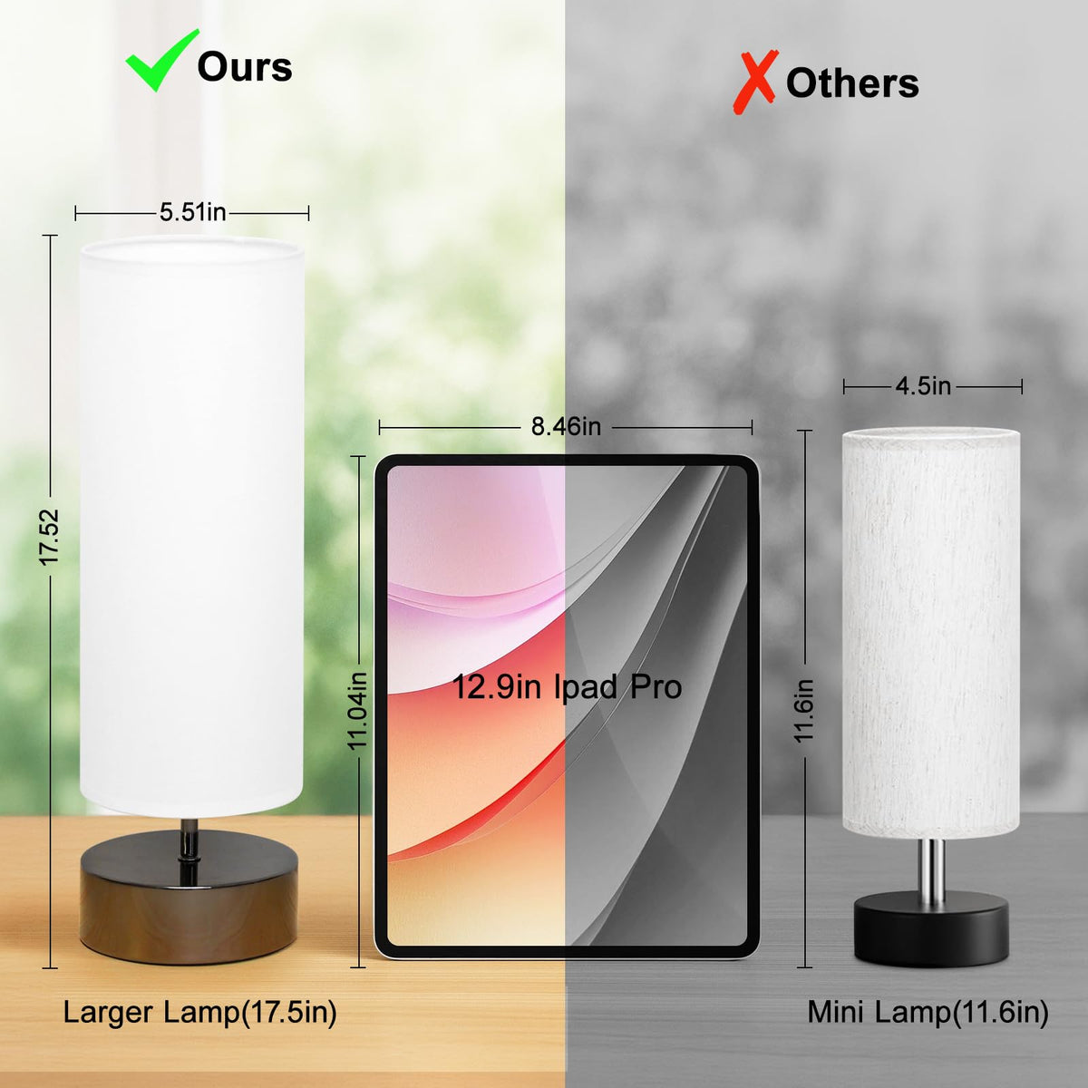 Touch Table Lamp, 3-Way Dimmable Modern Minimalist Accent Bedside Lamp with Cylinder Fabric Shade, Night Light Nightstand Desk Lamp for Bedroom Living Room Kitchen, 9W LED Bulb Included