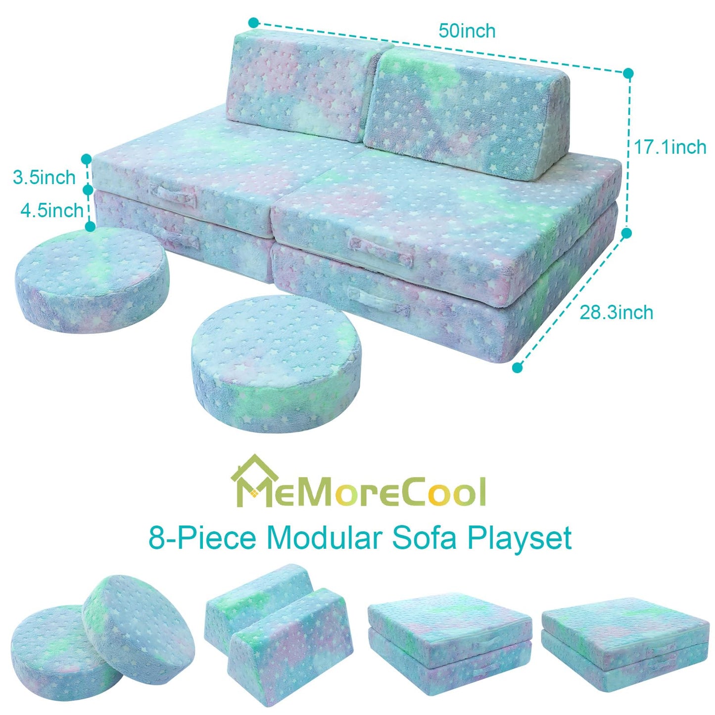 MeMoreCool Kids Couch, Colorful Star Modular Play Couch, Ages 3+