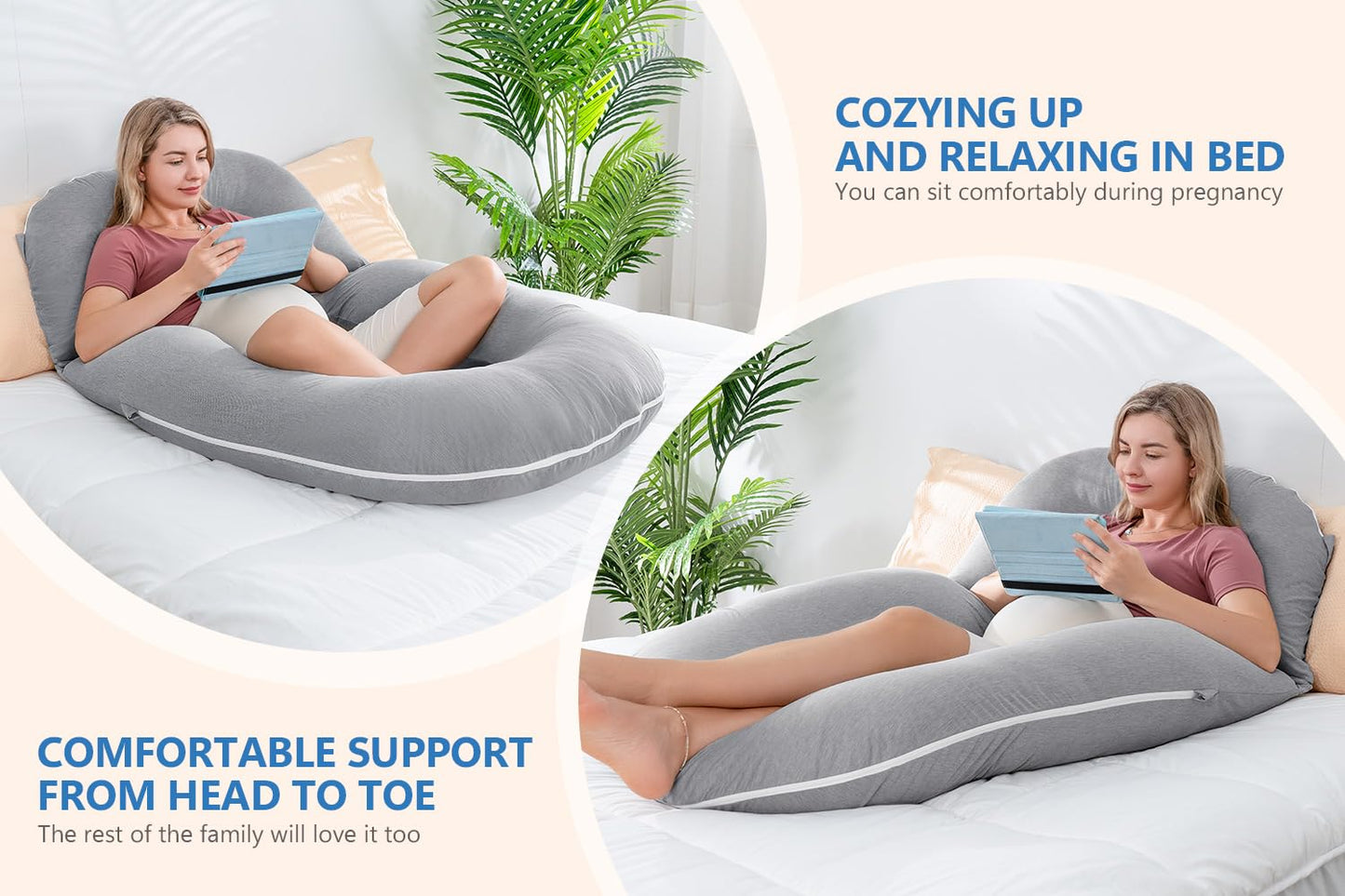 INSEN Pregnancy Pillows, Detachable Body Pillow for Sleeping, Nurse & Relax, Multi-Use Pregnancy Pillows for Pregnant Women, Cooling Tencel-Grey