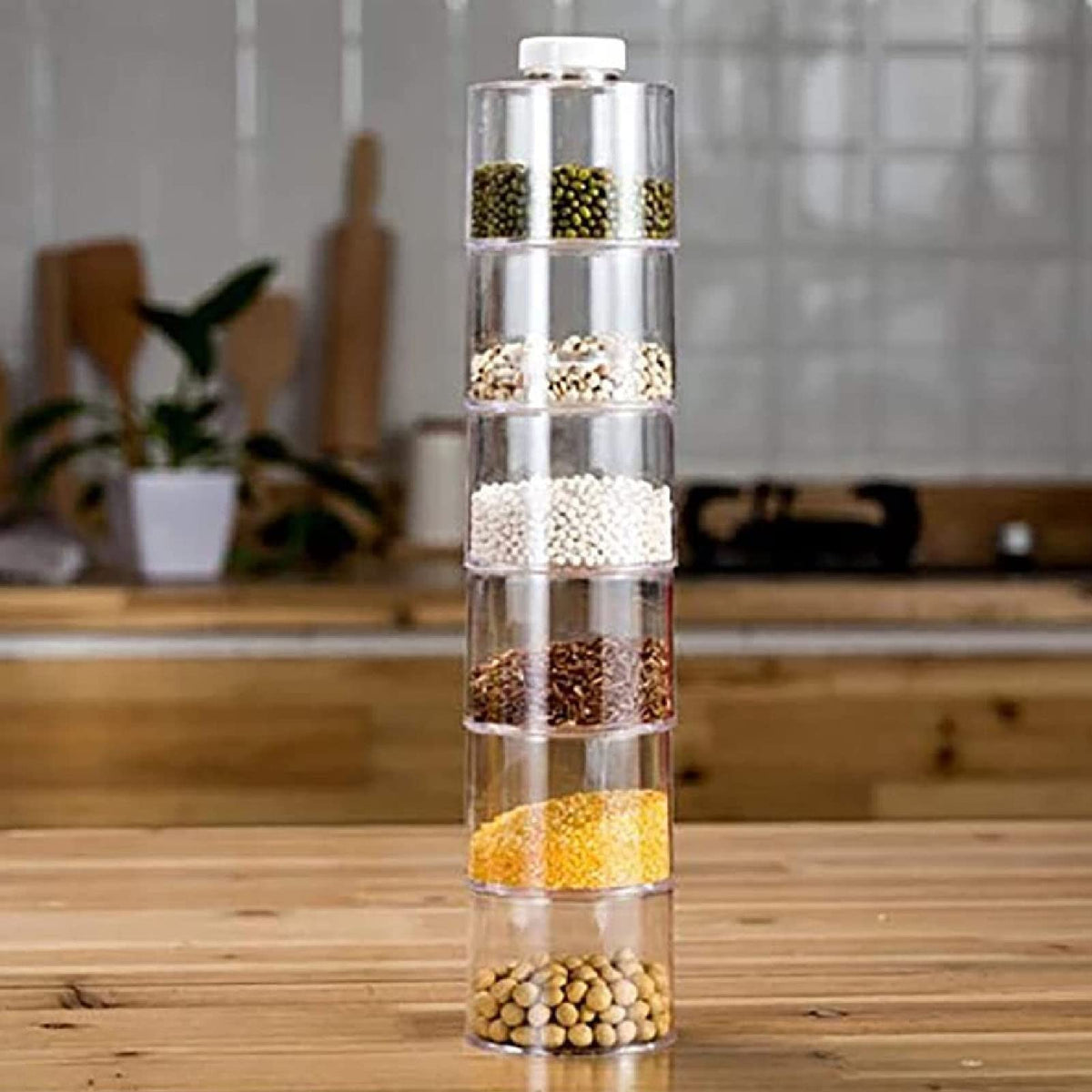 AYNEFY 6 Pcs Stackable Pot,Transparent Tower Seasoning Bottle Storage Container Kitchen Seasonings Jars Salt Storage Box Organizer