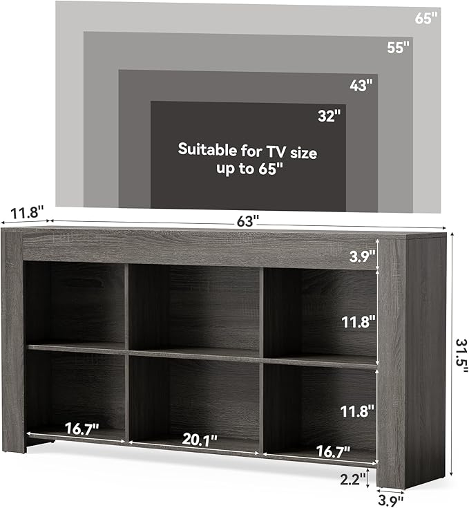LITTLE TREE TV Stand with Storage, 63-Inch Entertainment Center with Shelves