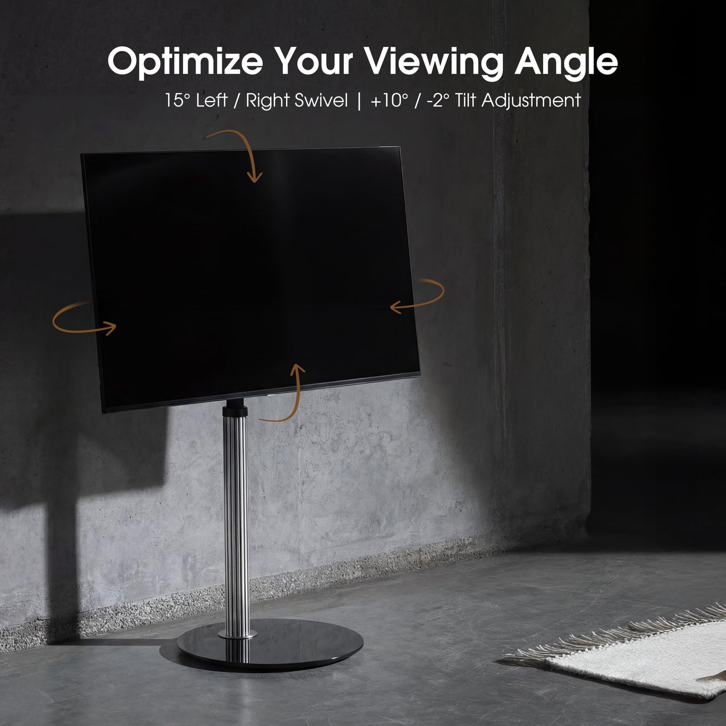 AOKCOS Aluminum Grille Floor TV Stand for 32-65 inch TVs up to 88lbs, Swivel and Tilt TV Mount with Glass Base, Height Adjustable TV Stand for Living Room Bedroom