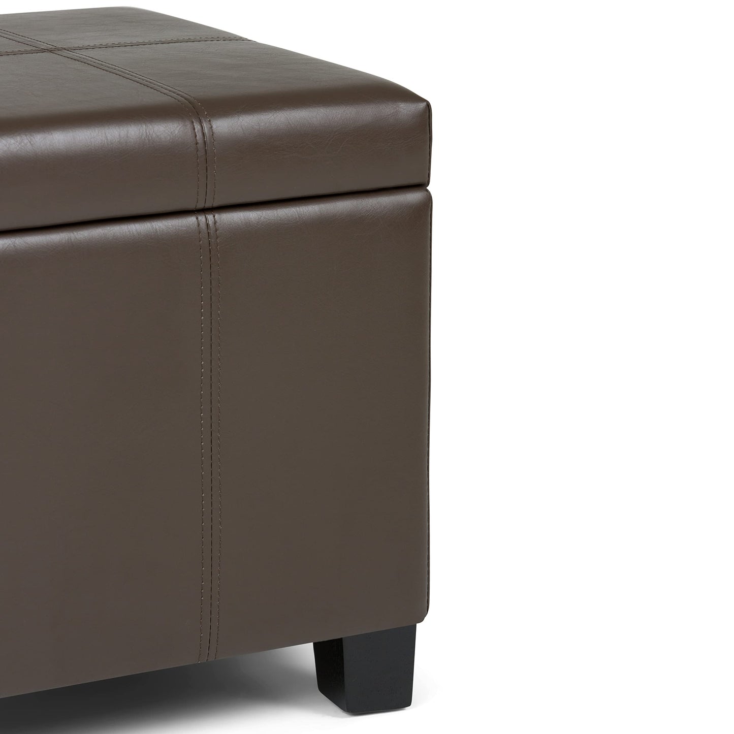 SIMPLIHOME Dover Storage Ottoman Bench - 36 inch Wide Upholstered Vegan Leather Rectangular Lift-Top Ottoman in Chocolate Brown, Contemporary Bench for Living Room with Safety Hinges