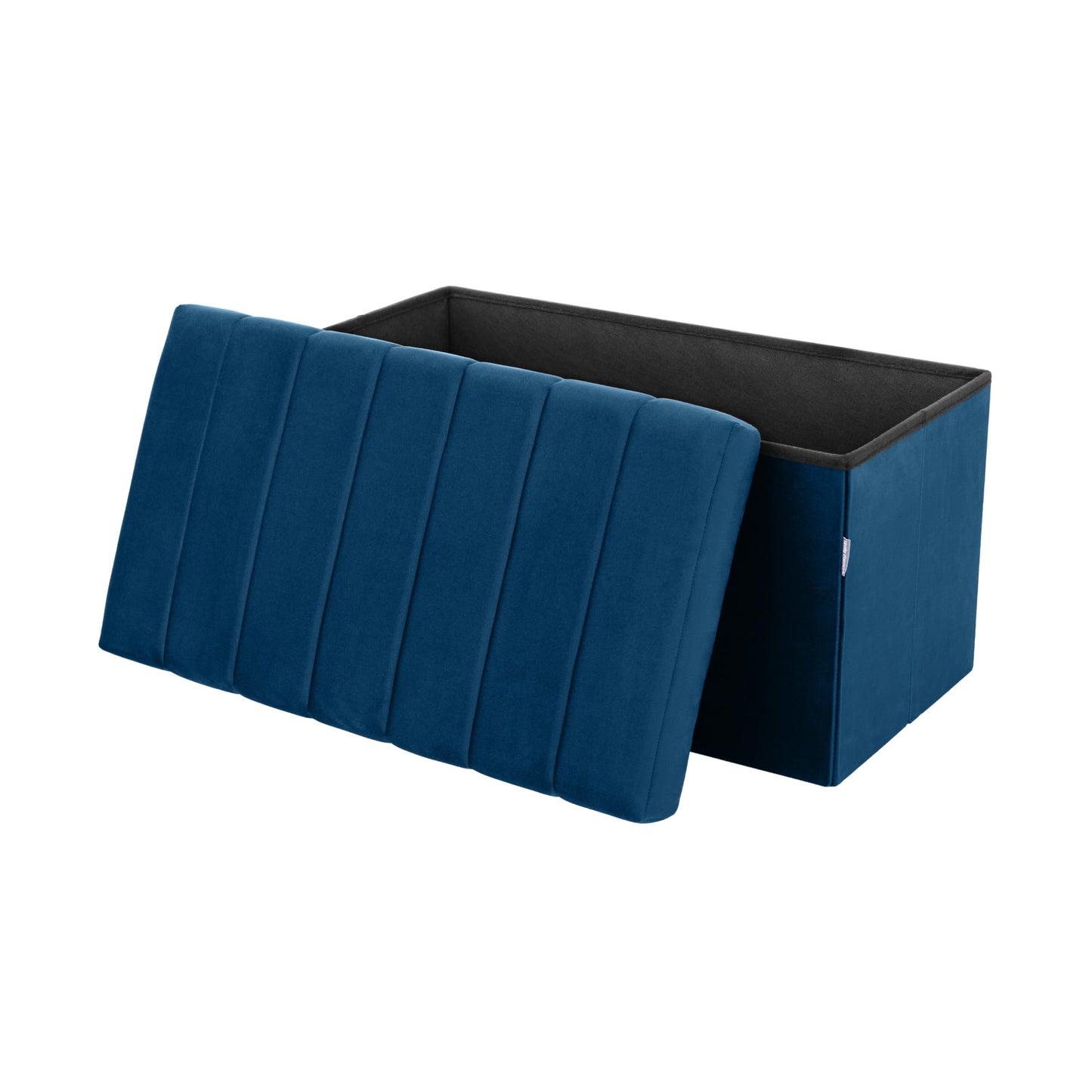 Seville Classics Cushioned Fabric Ottoman Hidden Storage Chest Footrest Chair, Padded Seat for Bedroom, Dorm, Loft, Living Room, Entryway, Hallway, Blue Velvet, 30" Bench