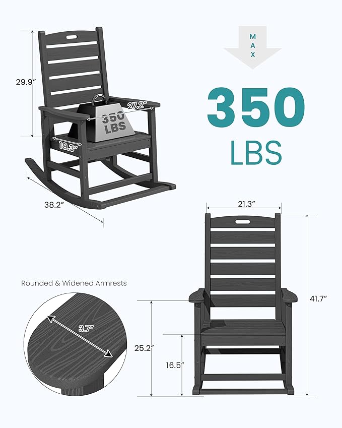 SERWALL Outdoor Rocking Chair Set of 2, Oversized Rocking Chair