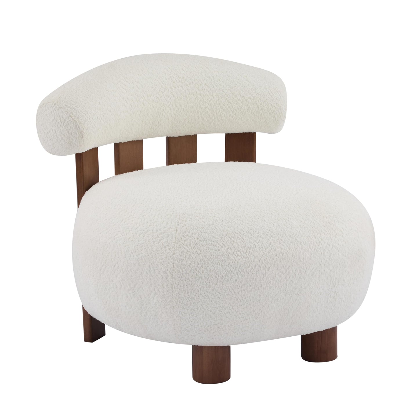 Merax Modern Boucle Accent Chair, Upholstered Barrel Armlesschair with Solid Wood Legs, Comfy Lounge Reading Chair for Living Room Bedroom, White