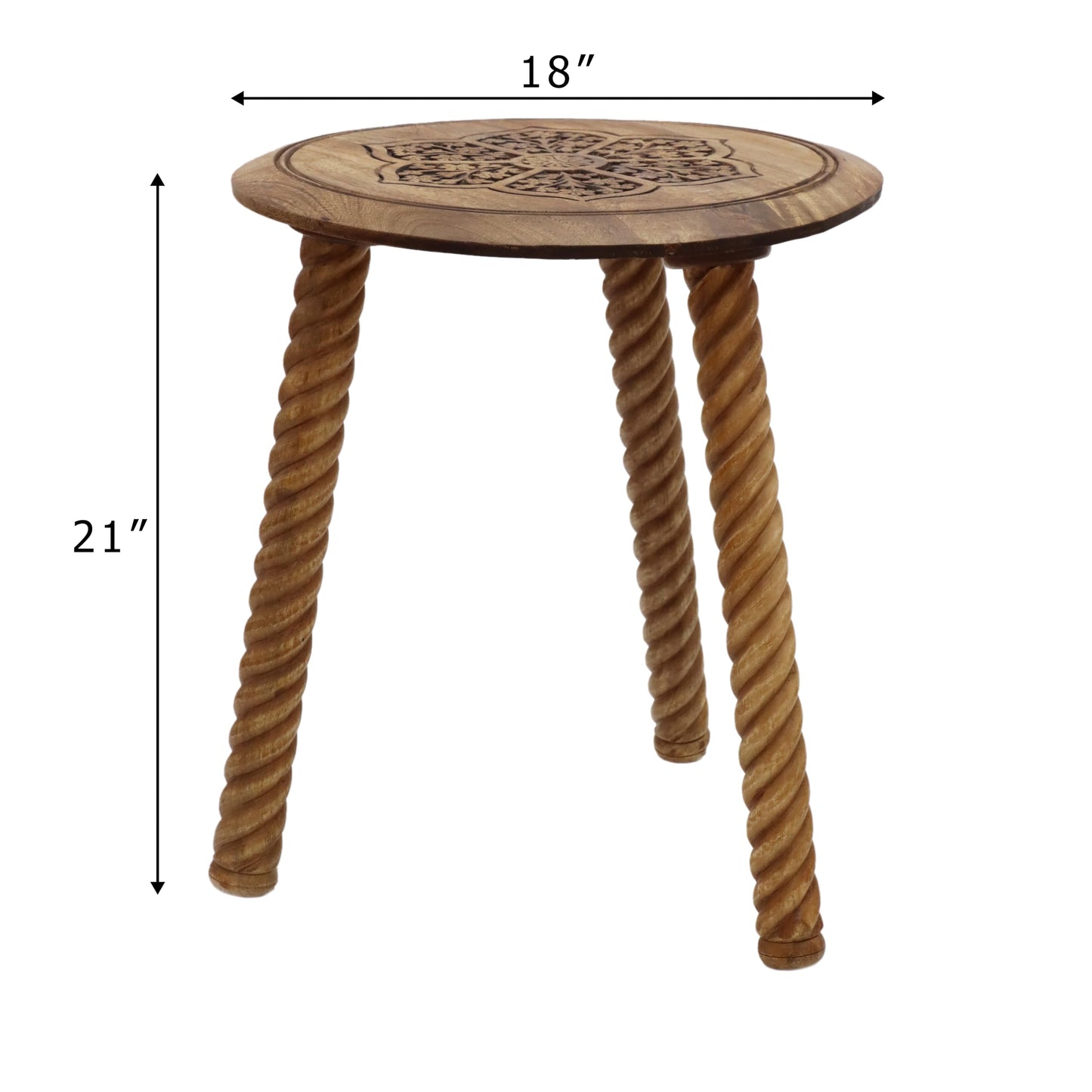 COTTON CRAFT Solid Wood End Table - Hand Carved Accent Table - Global Boho Side Table - Easy to Assemble Round Table - Small Spaces Entryway Living Room Bedside Farmhouse - 18 Inches Round - Natural