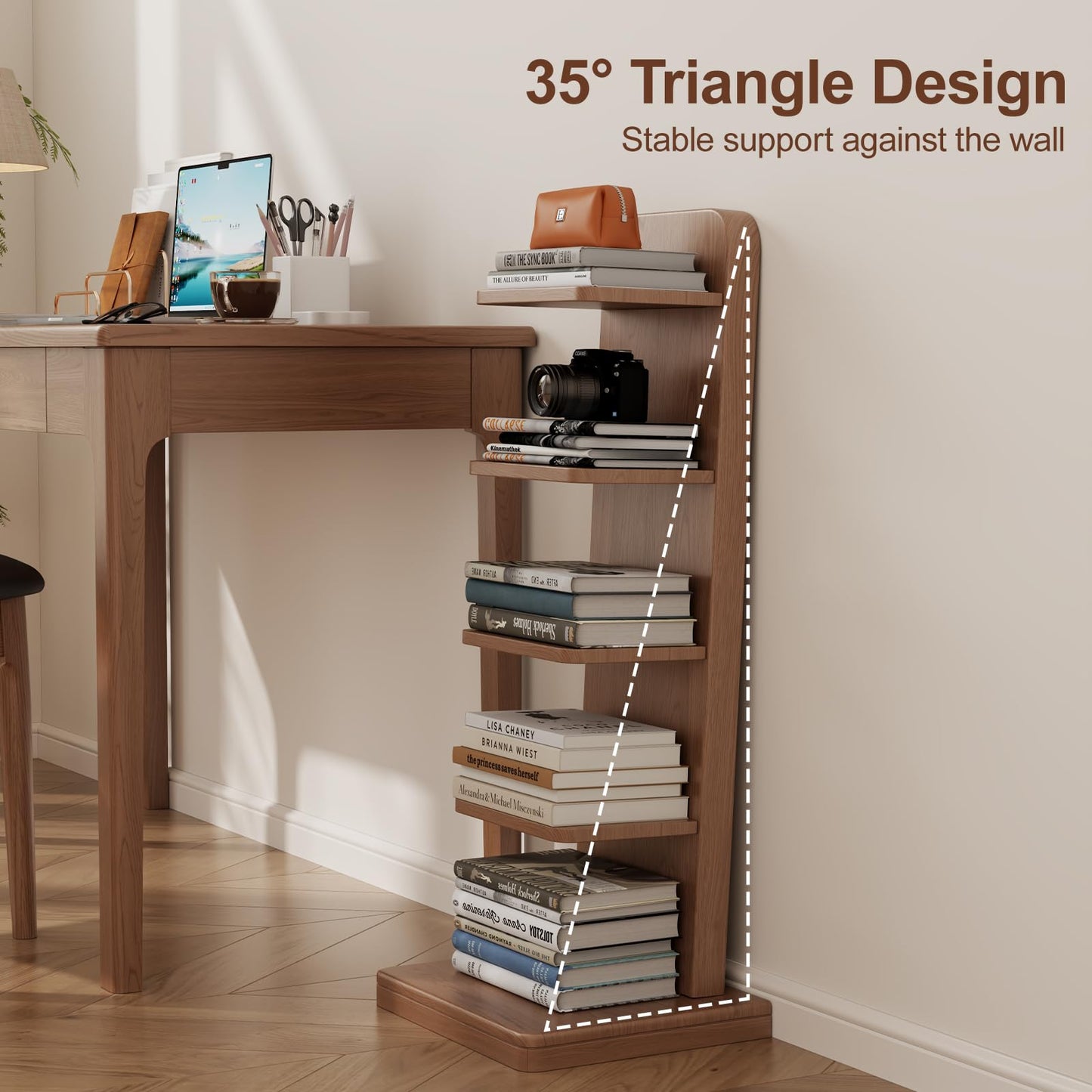WoodsWhisper Solid Wood 5-Tier Narrow Bookshelf Small Spaces Open Storage