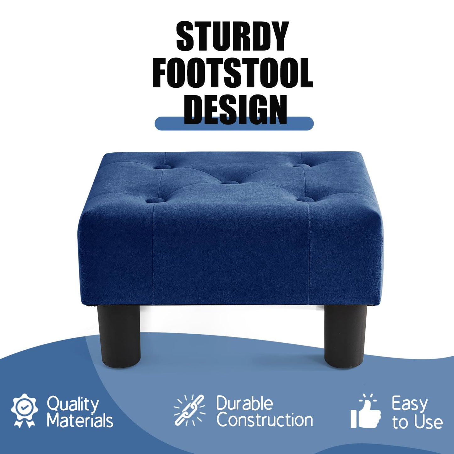 BRIAN & DANY Small Foot Stool, Velvet Foot Stools with Legs, Stable Small Footstool for Living Room, Blue