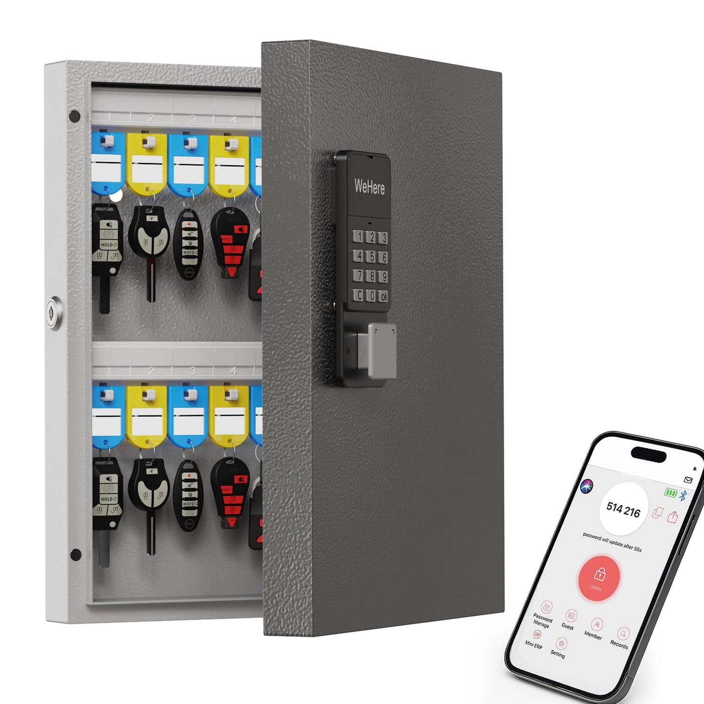 DiDiHere 32 Key Lock Box Wall Mount, Smart Key Cabinet One Time Password/APP Bluetooth/Fixed/Wi-Fi Remote/Key Unlock, Key Management for Valets/Realtors/Office/Hotel