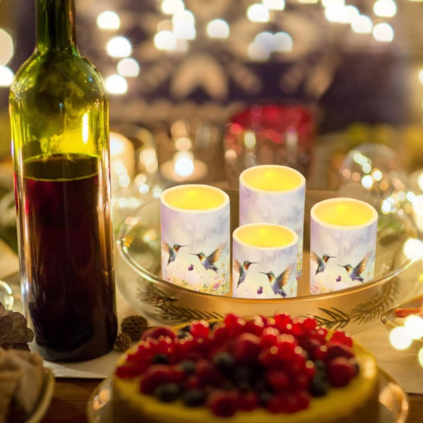 Cozeyat Butterfly Hummingbird LED Candles Set of 4 Battery Powered Flameless with Remote Timer Flickering Waterproof Pillar Candles for Indoor Outdoor Table Beach