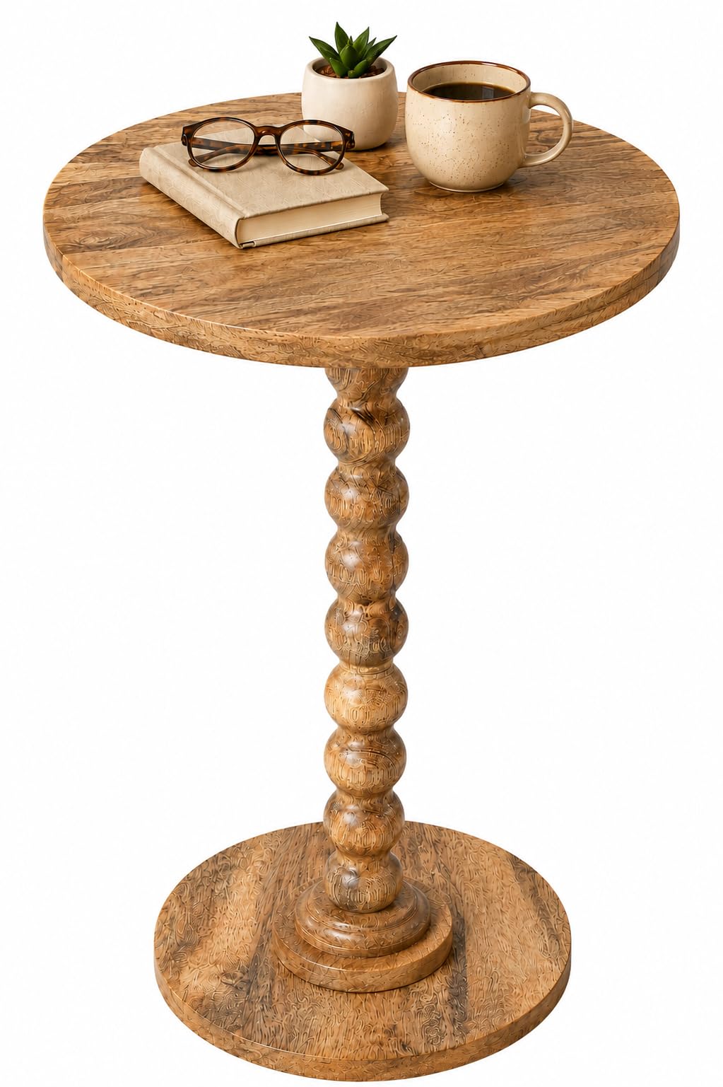 LIVINGNISH Solid Wood Round Side Table for Living Room, Bedroom and Office — Handcrafted End Table, Bedside Nightstand, Accent Table for Small Spaces with Tool-Free Assembly- Natural