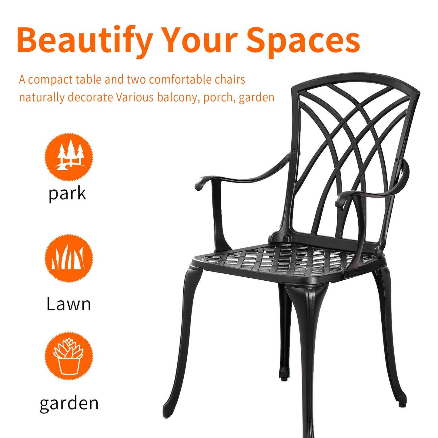 Withniture Outdoor 3 Piece Bistro Set Cast Aluminum Bistro Table and Chairs Set of 2, All Weather Bistro Patio Set, Patio Furniture for Garden Black