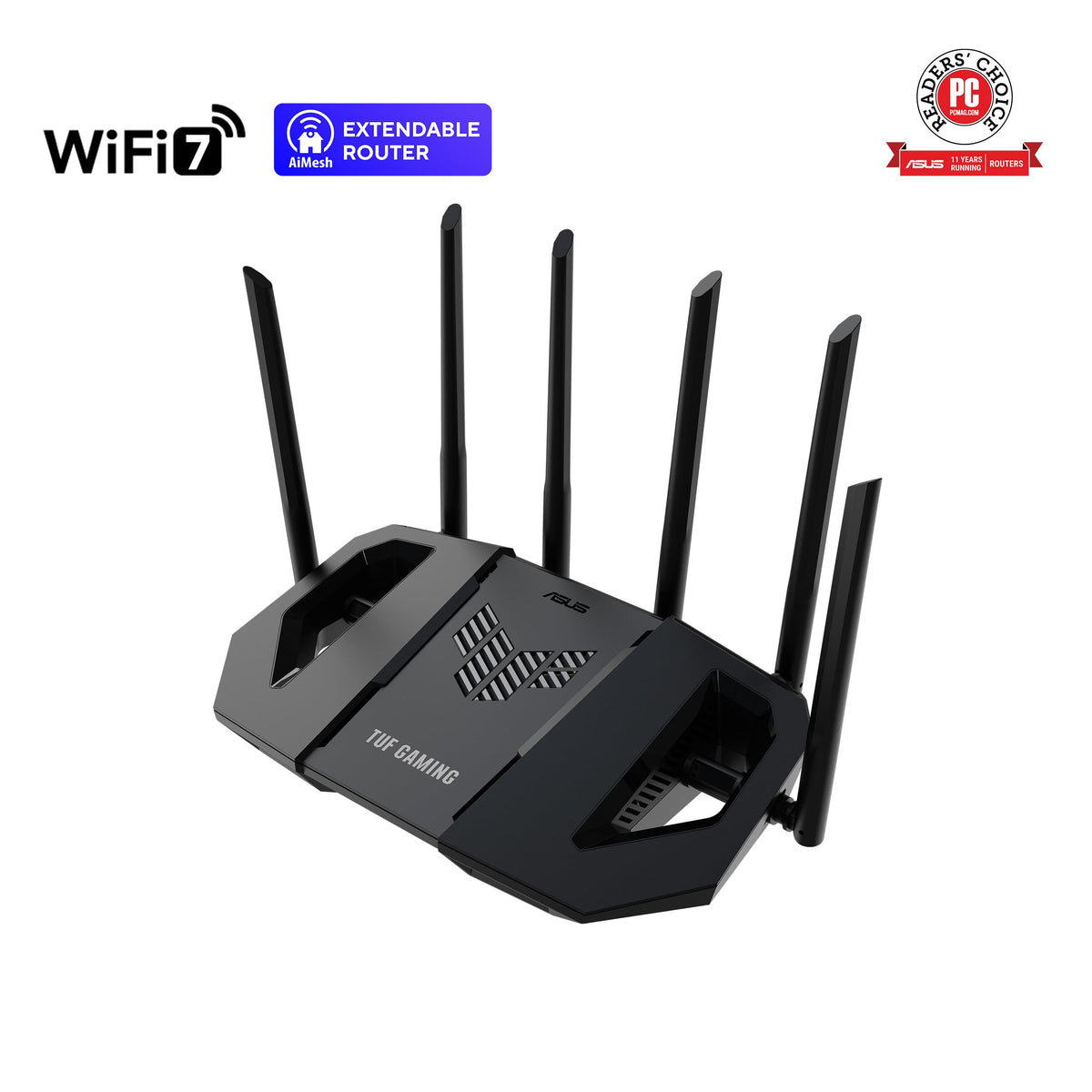 ASUS TUF Gaming BE6500 WiFi 7 Router - Dual-Band, Up to 6.5 Gbps Wireless, Game Accelerator, Multi-Link Operation (MLO), (x4) 2.5GbE Ports, Mesh + VPN Compatible, & Subscription-Free Network Security