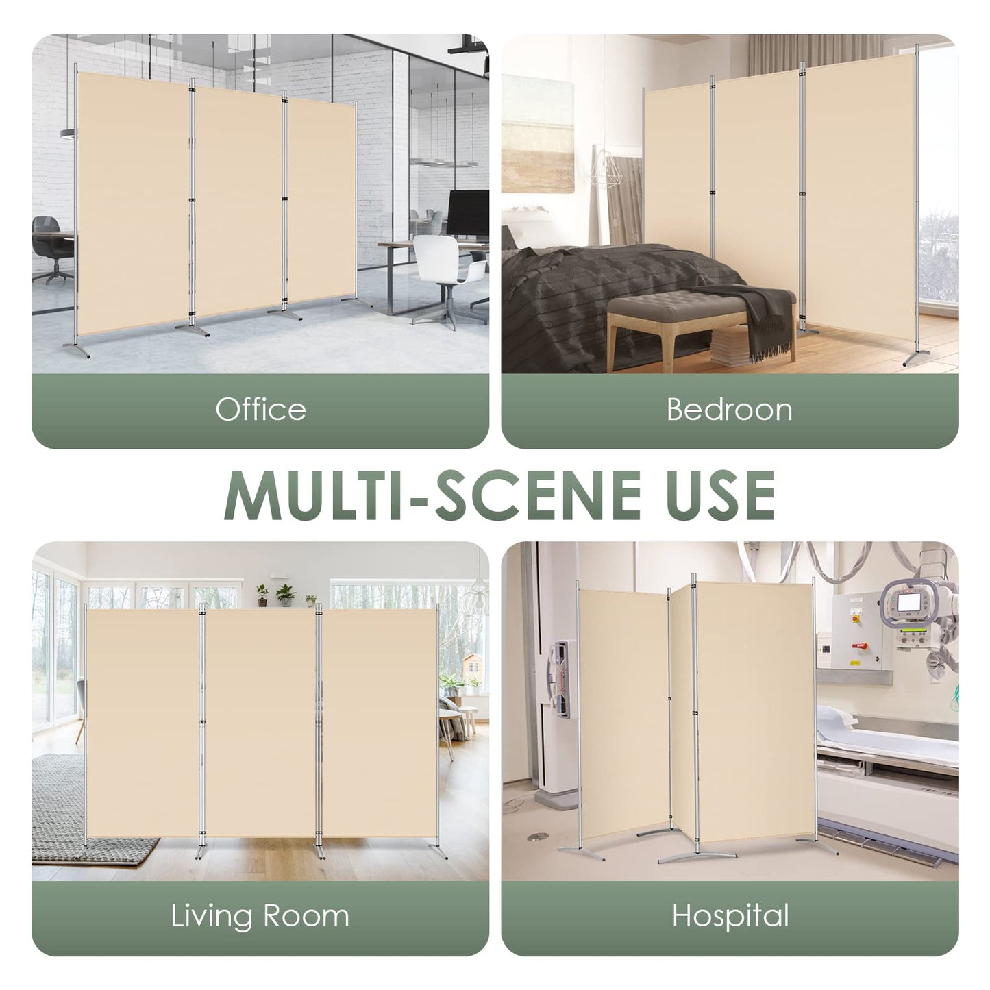 RANTILA 3 Panel Room Divider, 6 Ft Tall Folding Privacy Screen Freestanding Room Partition Wall Dividers, 102''W x 20''D x 71''H, Beige
