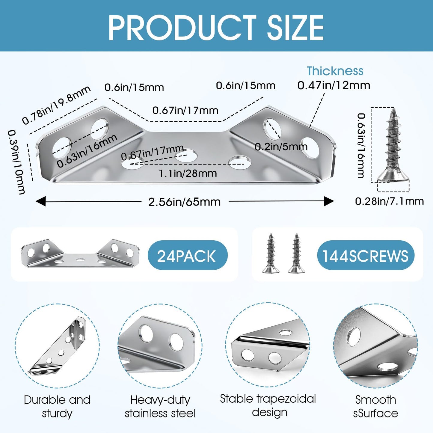 AUUTI 24-Pack Premium Stainless Steel Corner Brackets