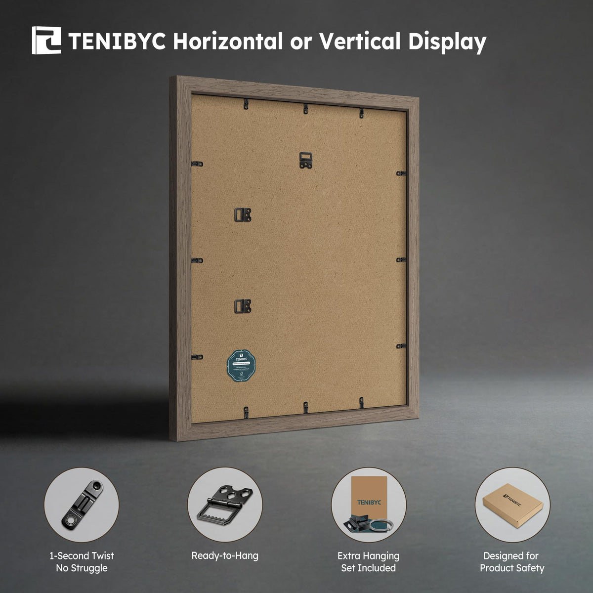 TENIBYC 11x14 Walnut Picture Frame 3 Pack with HD Glass - Natural Brown, Solid Wood Poster Frame, Wall Gallery Frame