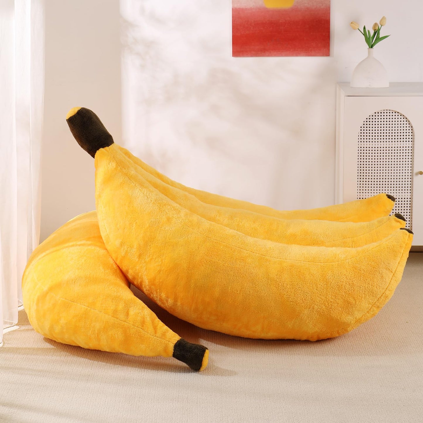 IEVENW Banana Bean Bag Chair with Ottoman, Floor Sofa Bed with Footrest, Comfy Convertible Lounger for Adults, Plush Couch for Bedroom, Living Room or Dorm, L-Yellow