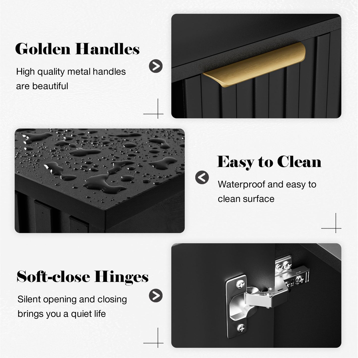 REHOOPEX Fluted Buffet Cabinet Sideboard, Storage Cabinet, Modern Accent Cabinet Console Table for Entryway, Living Room, Black