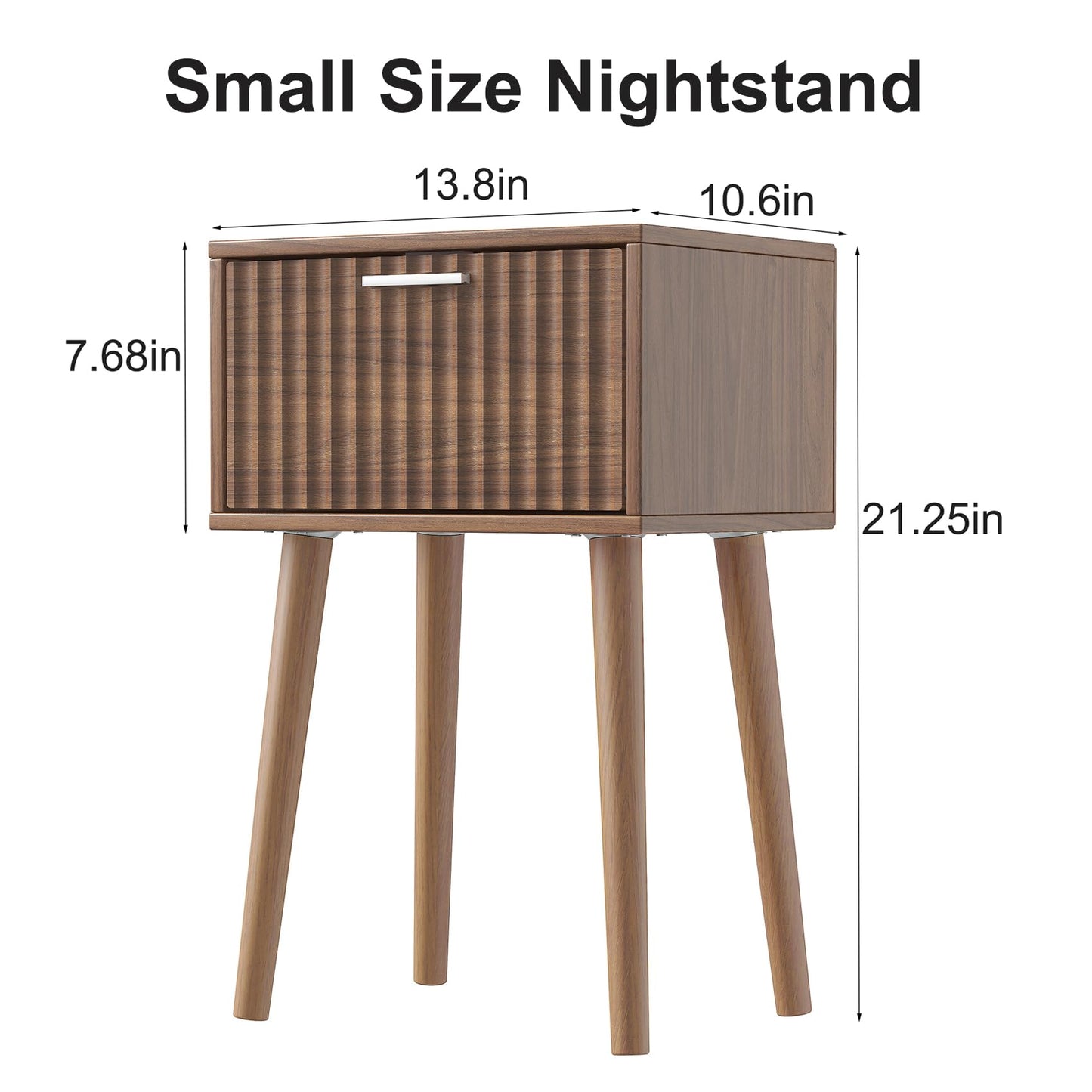 LAATOOREE Nightstands Set of 2, Small Fluted Side Table, Bedside Table with Solid Wood Feet; Modern Mid-Century End Table for Bedroom, Small Space