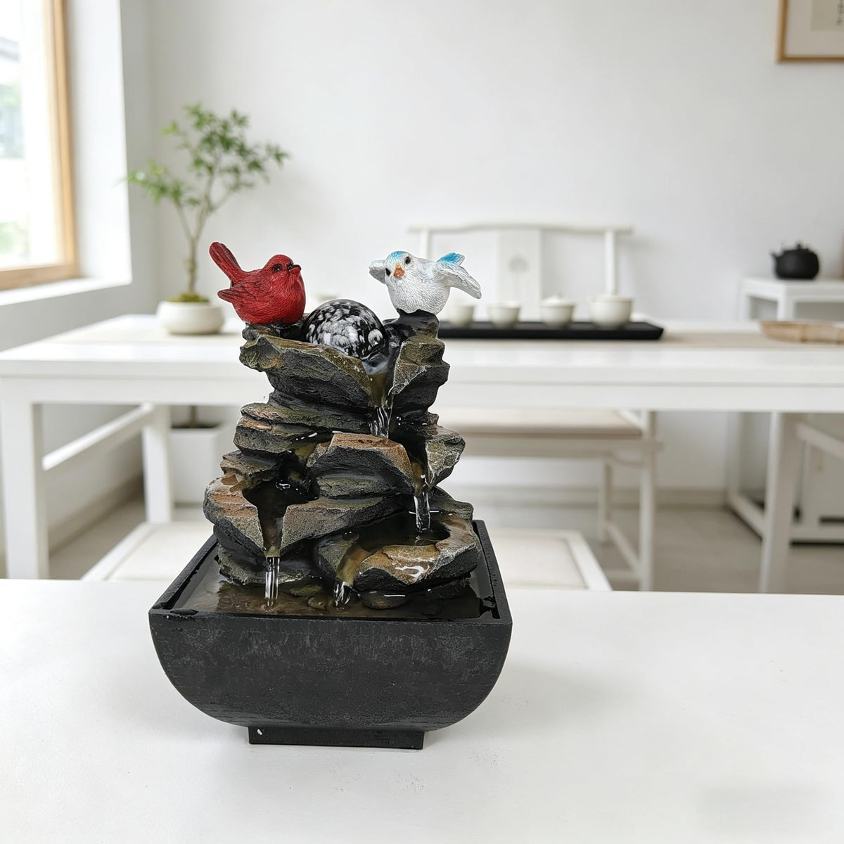 Indoor Water Fountain, Small Water Fountain Indoor, Indoor Water Feature with Desk Waterfall, Zen Table Top Fountains for Home Office Desk Decor, Mini Tabletop Fountains