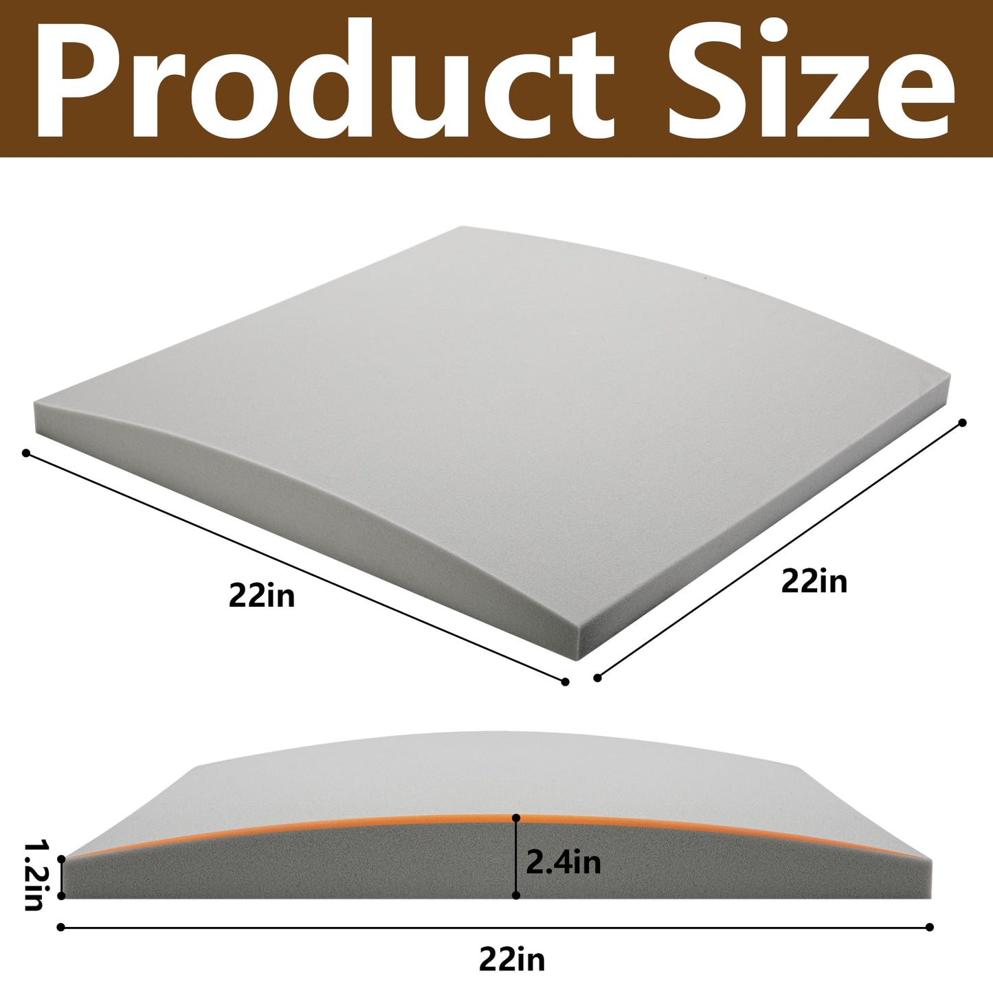 moonoom 22"x22" Couch Cushion Support, Grey Sofa Cushion Sagging Repair, Curved High Density Foam Replacement for Furniture Sagging Seat Sectional Loveseat Chair (3 Pcs)