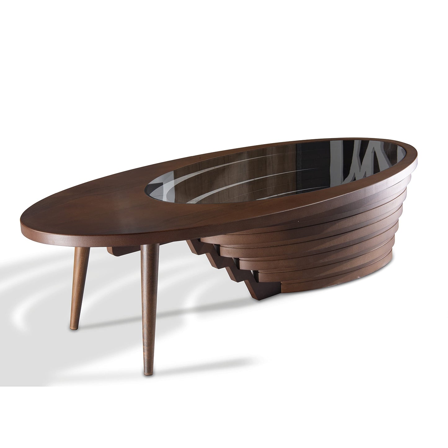 Papella Design Natural Walnut Veneer Coffee Table – Glass Top, Modern, Rustic, Industrial & Minimalist Design for Living Room Decor | Designer Center Table, Home Decor, Living Room Furniture.