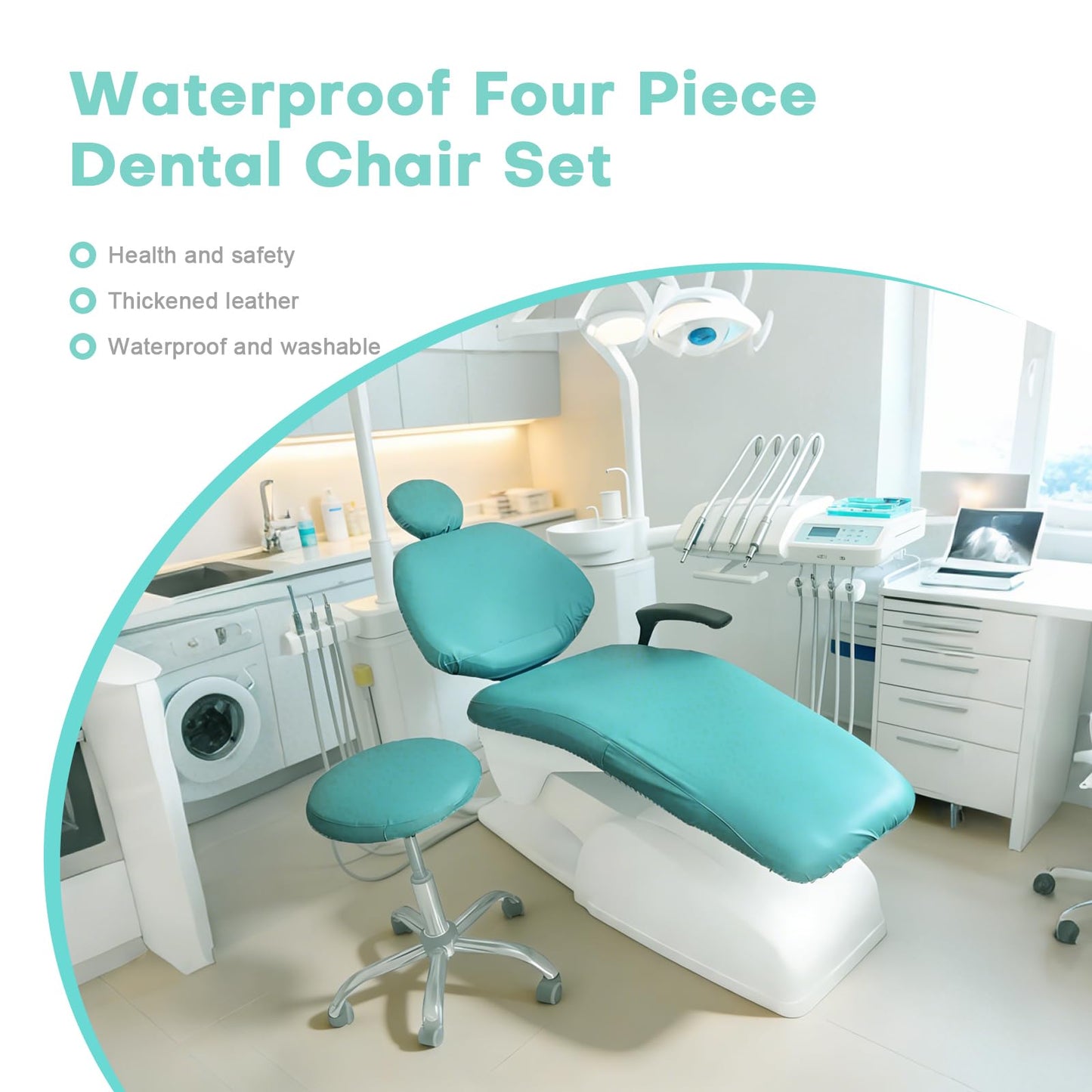 buyzg 5Pcs Dental Chair Covers Set - Waterproof & Non-Slip PU Leather Elastic Full Covers with Foot, Seat, Headrest & Backrest Protectors for Dental Clinic Chairs(Lake Blue)