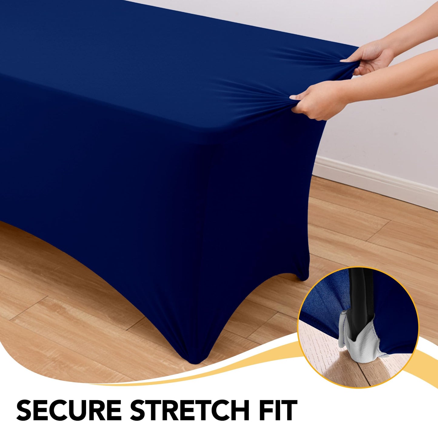 Dailyset 6-Pack Premium Navy Blue Spandex Tablecloths for 6ft Rectangle Tables, Stain & Wrinkle-Resistant, Washable Stretch Polyester Fitted Table Cover for Weddings, Banquets, Trade Shows Events