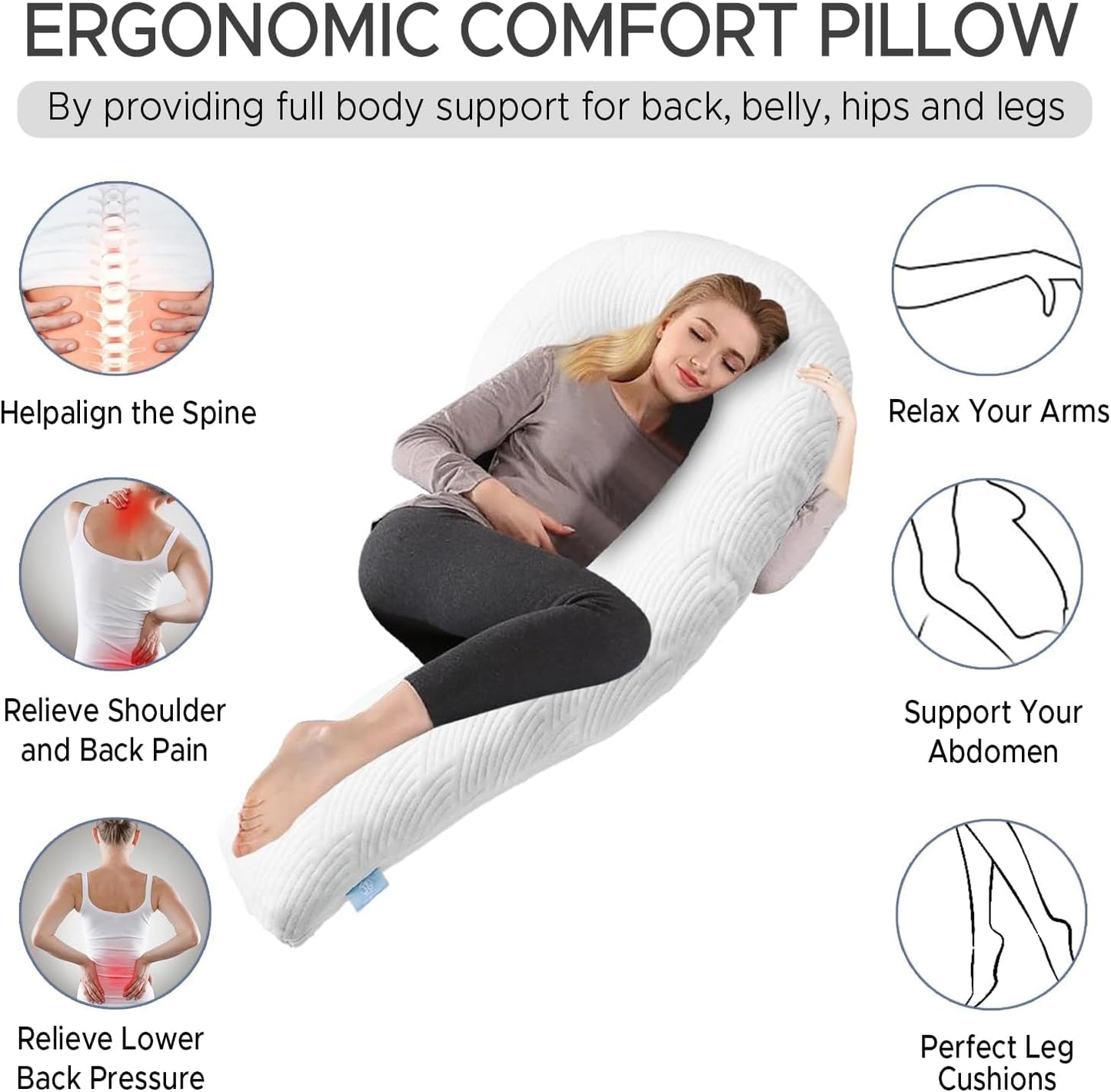 SCHNAUZER HOME Body Pillow for Adults - Soft Long Bed Pillows Insert for Sleeping - Shredded Memory Foam & Removable Washable Cover - Swan Shaped Side Sleeper Pregnancy Pillow 49 Inch (White)