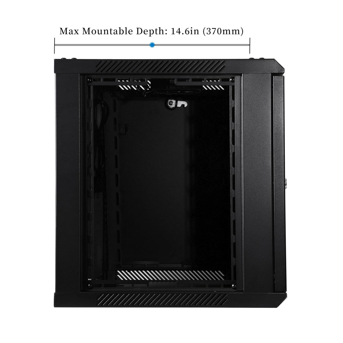 RackPath 9U Wall Mount Network Rack Cabinet – Quiet Cooling Fan, Locking Glass Door, 17.7" Deep (450mm), Removable Locking Side Panels, Fits 19" IT & A/V Equipment