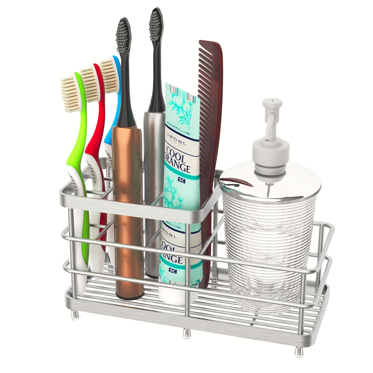 Toothbrush Holders, WHALCHI Bathroom Toothbrush Organizer 6 Slots Rustproof Metal Toothbrush and Toothpaste Holder, Silver, L
